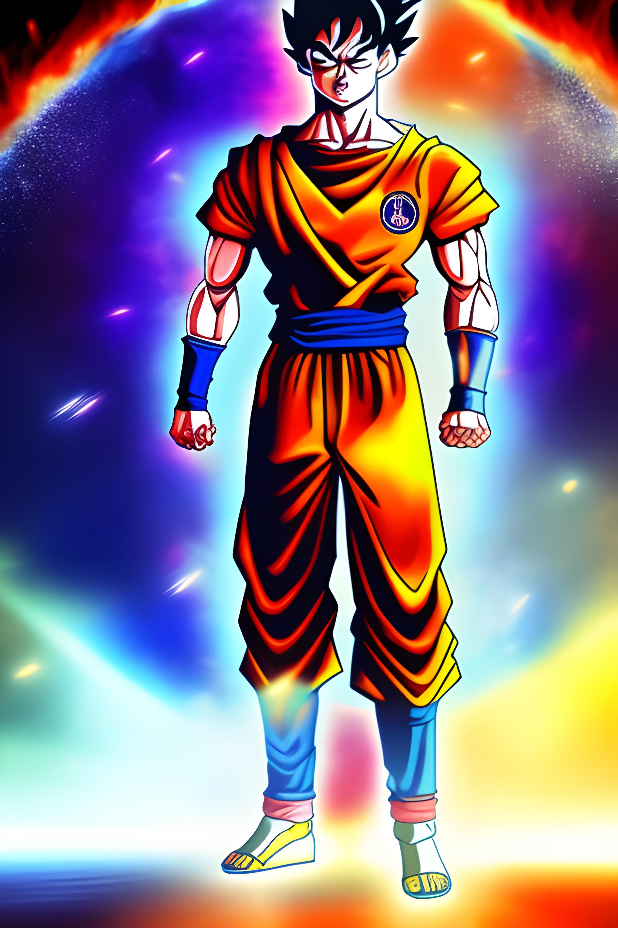 son goku avec une aura surhumaine, en mix avec des éléments du PSG comme un Tshirt...

**